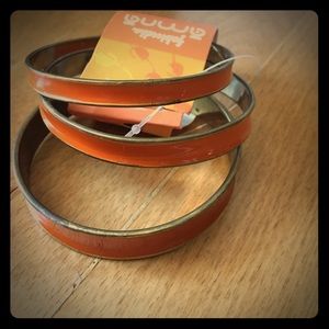 Orange Enamel + Gold Metal Bangles: New-Set of 3